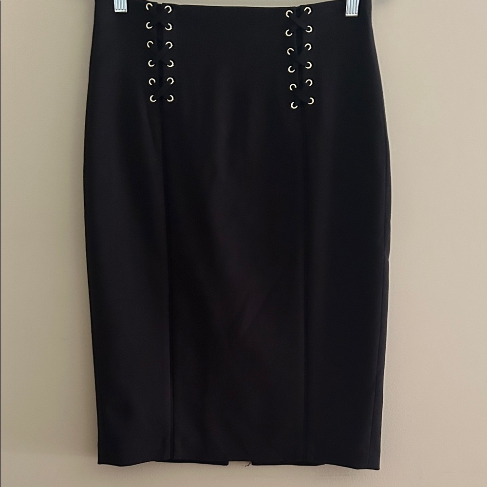 White House Black Market Elegant Black Lace-Up Pencil Skirt Size 8